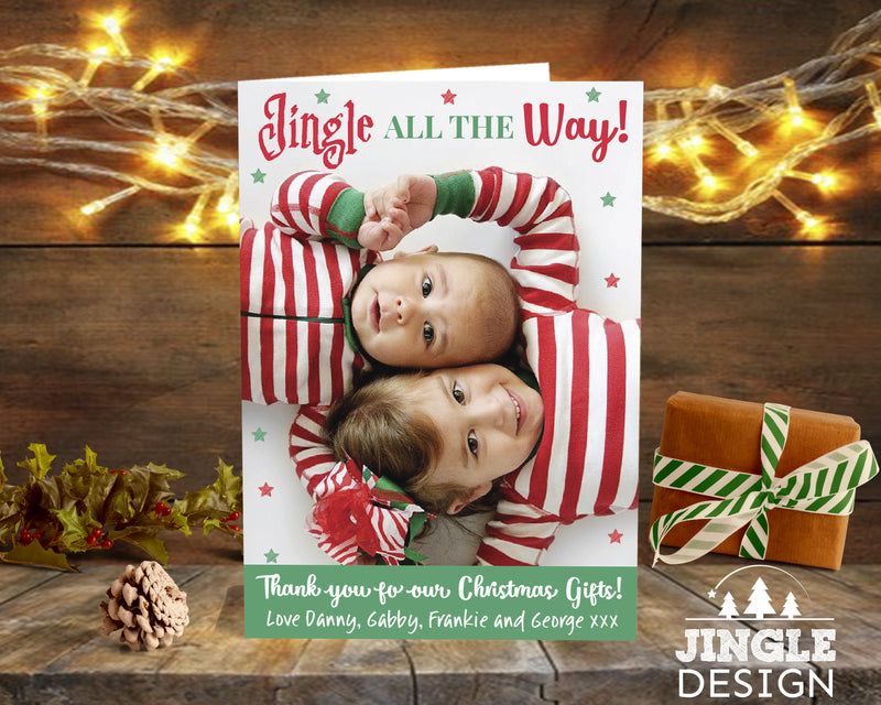 FLAT Christmas Thank You Cards from Family, Christmas Thank You Photo Cards