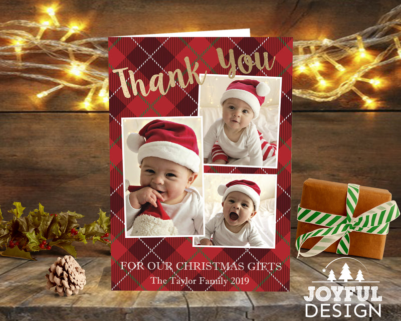 FLAT Christmas Photo Thank You Cards, Personalised Christmas Thank You cards