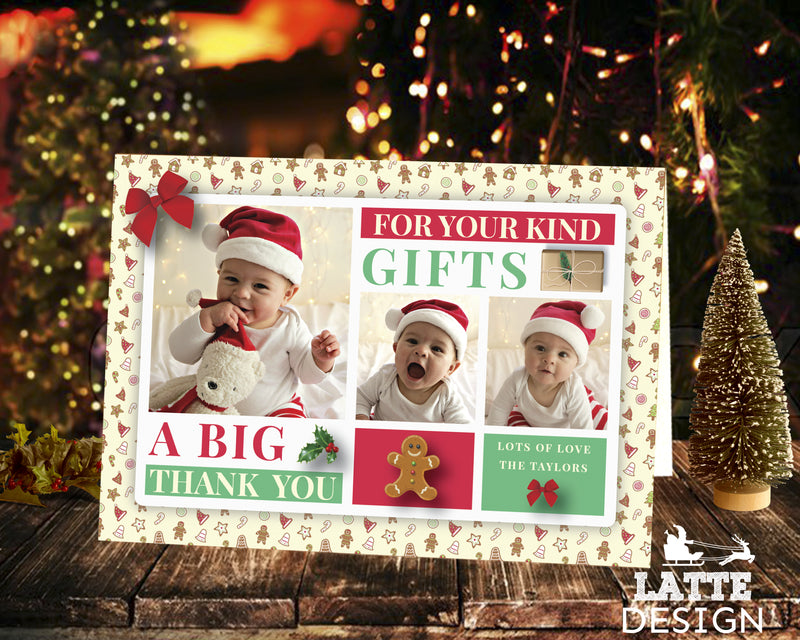 FLAT Editable Christmas Thank You Cards, Personalised Christmas Thank You Cards