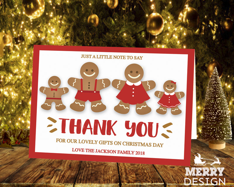 FLAT Personalised Photo Thank You Note, Christmas Thank You Card From Family