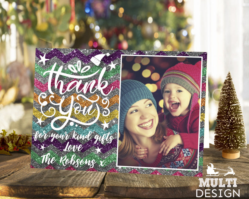 FOLDED Christmas Thank You Cards With Image, Personalised Christmas Thank You Card