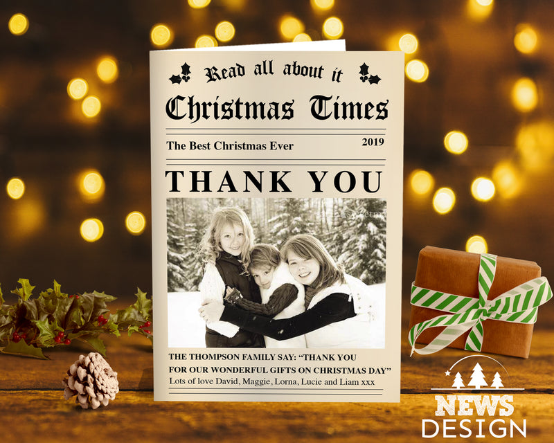FOLDED Family Christmas Thank You Card, Personalised Xmas Thank You Cards