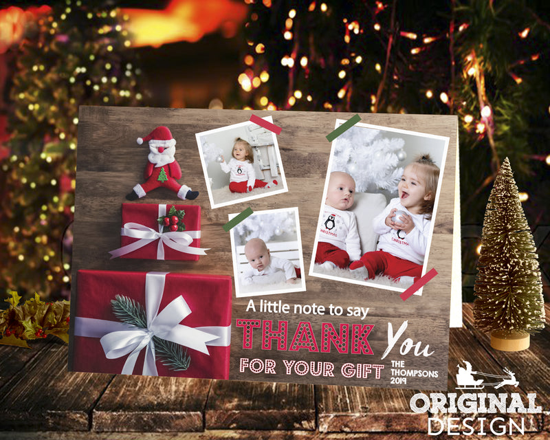 FOLDED Christmas Thank You Cards With Personalised Photo + Envelopes