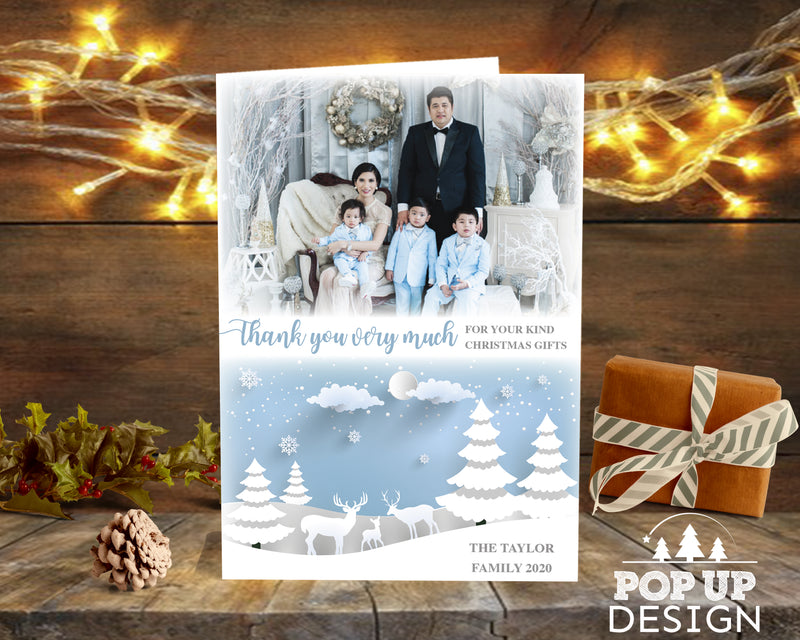 FLAT Family Christmas Thank You Cards, Personalised Xmas Thank You Cards