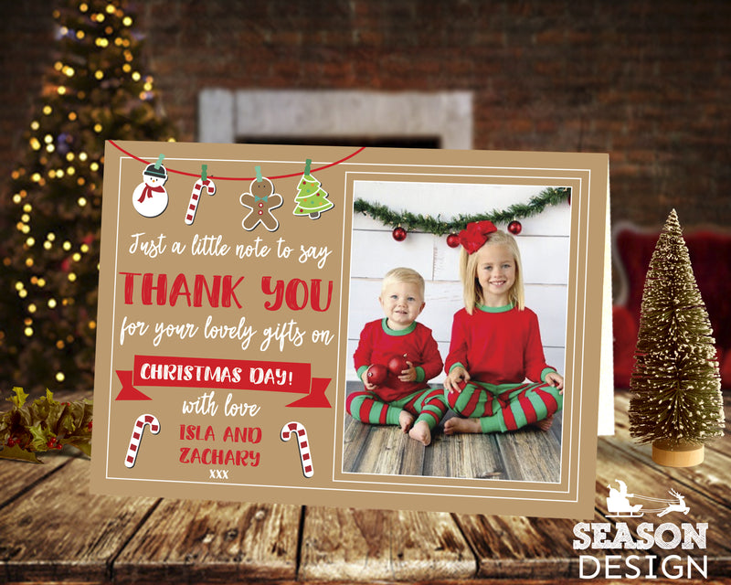 FLAT Personalised Christmas Photo Thanks, Xmas Thank You Cards