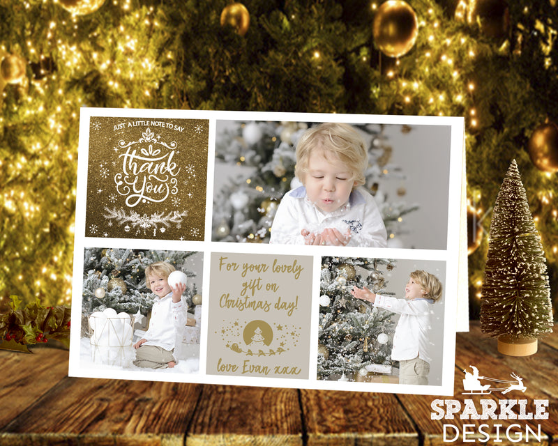 FOLDED Christmas Personalised Thank You Note, Photo Christmas Thank You Cards