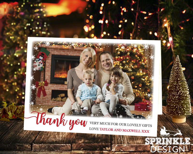 FLAT Christmas Personalised Thank You Cards From New Baby, Xmas Thank You Cards Family Photo