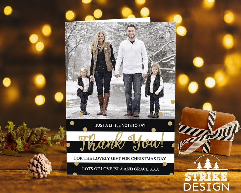 FLAT Xmas Thank You Note, Christmas Thank You Cards With Personalised Photo and Envelopes