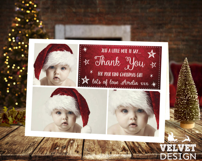 FOLDED Christmas Thank You Cards Personalised With Photo, Xmas Thank You Card From Baby