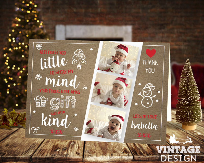 FOLDED Xmas Thank You Card From Baby, Christmas Thank You Cards Personalised With Photo