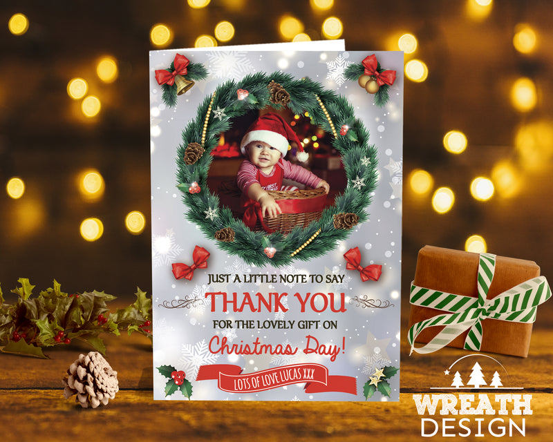 FLAT Christmas Thanks Personalised Card, Xmas Thank You Cards with Photo