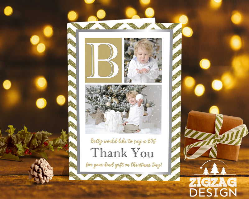 FLAT Xmas Thank You Cards with Photo, Christmas Thanks Personalised Card