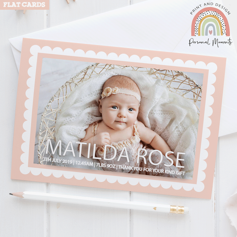 FLAT Border Baby Girl Thank You Cards