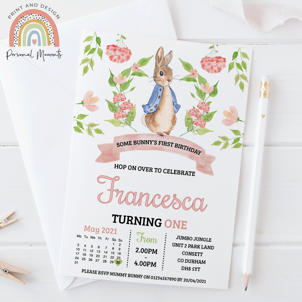 Personalised Floral Peter Rabbit Invitations