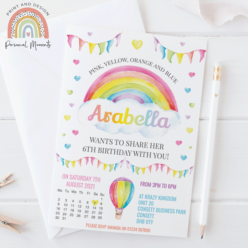 Personalised Rainbow Birthday Party Invitations