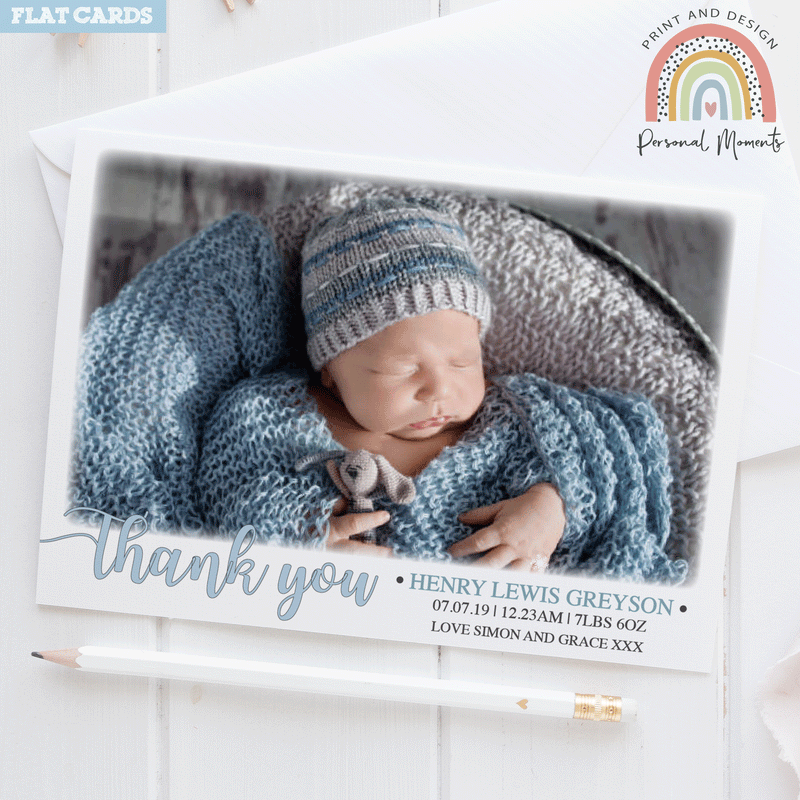 FLAT Make Your Baby's Thank You Notes Special with Personalised Photo Cards for Boys | Personal Moments