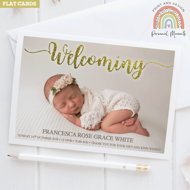 FLAT Welcoming Baby Girl Thank You Cards