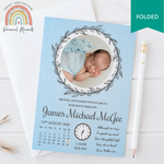 FOLDED Circle leaf frame baby boy thank you card 