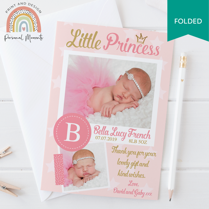 FOLDED Personalized New Baby Girl Thank You Cards with Photo | Custom Baby Thank You Notes