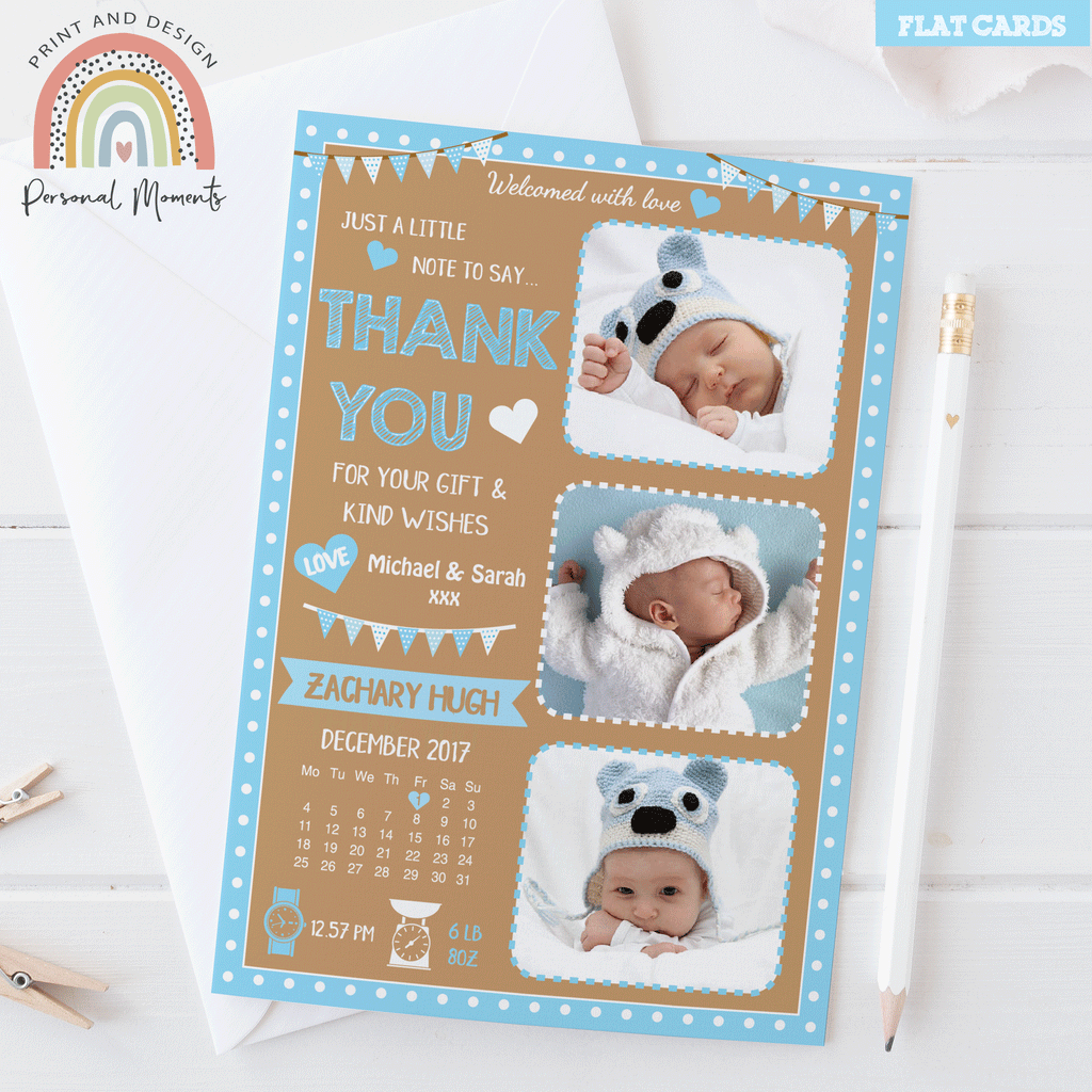 Baby Boy Brown And Blue Frame Thank You Card