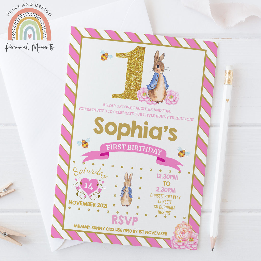 Glitter Peter Rabbit Invites For Girl