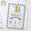 Personalised blue and gold glitter Peter Rabbit 1st birthday invitations