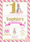 Personalised Peter Rabbit Glitter 1st Birthday Invitations Pink And Gold Invites For Girl