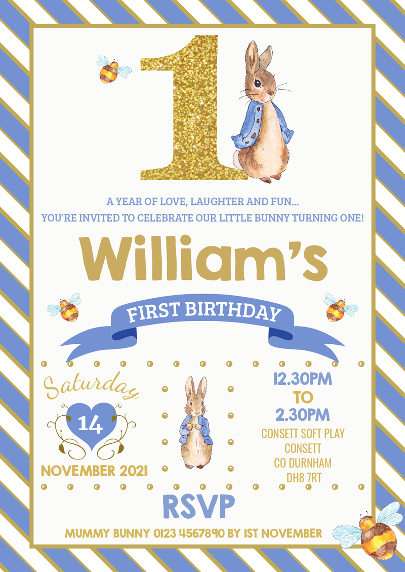 Glitter Peter Rabbit Invites For Boy