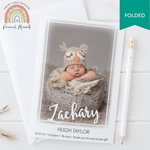FOLDED Personalised New Baby Boy Thank You Cards with Your Own Photos - Customisable Designs and Fast Shipping