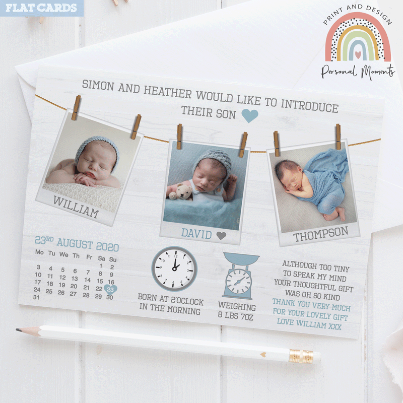FLAT Design Personalized Baby Boy Thank You Cards with Your Own Photo | Personal Moments | Free Shipping