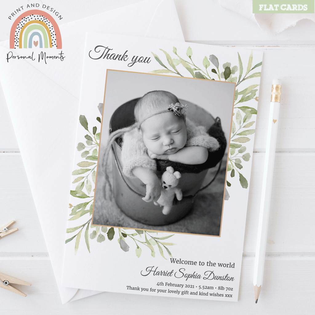 Baby Thank You Cards for Girls leaf design