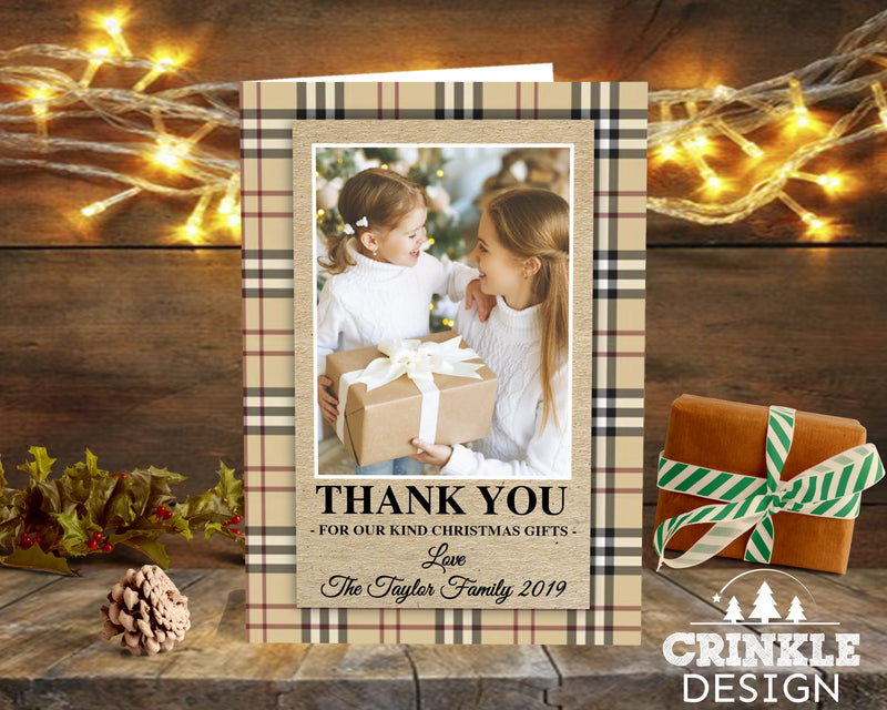 FOLDED Custom Family Christmas Thank You Cards, Christmas Thank You Card Pack