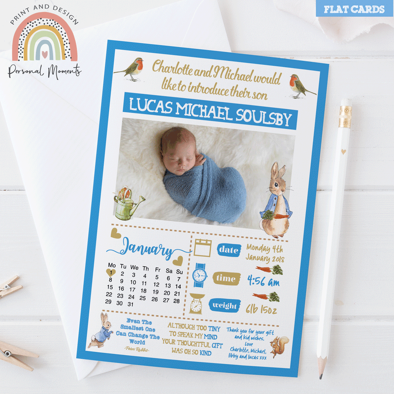 FLAT Peter Rabbit Baby Boy Thank You Cards