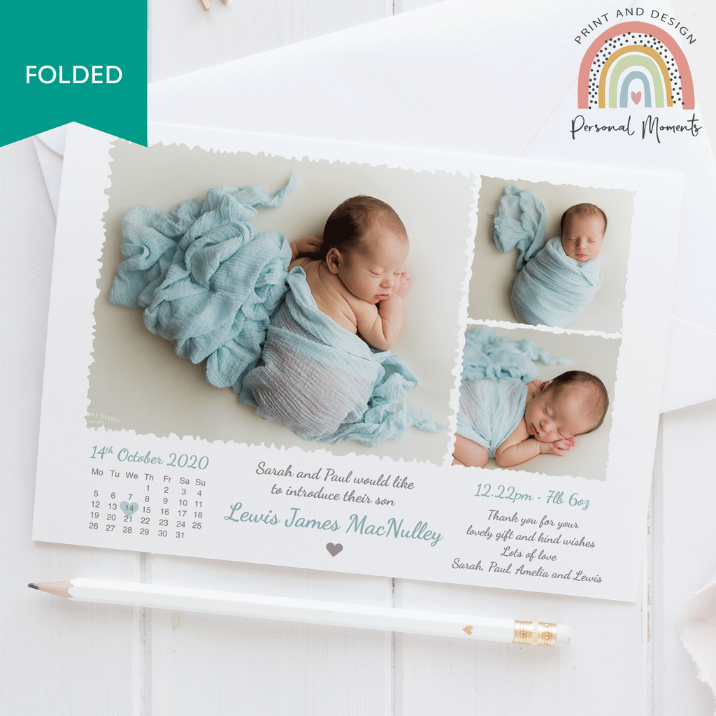 personalised snuggle baby boy thank you card FOLDED