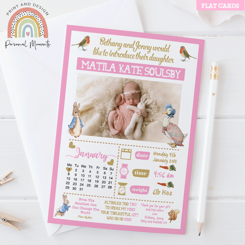 FLAT Peter Rabbit Baby Girl Thank You Cards