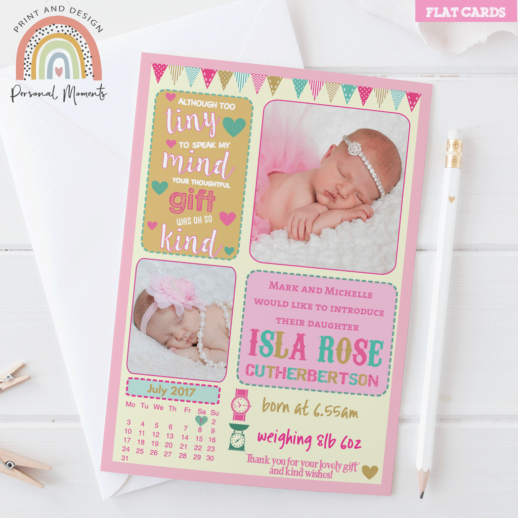 Yellow And Pink Baby Girl Thank You Cards 