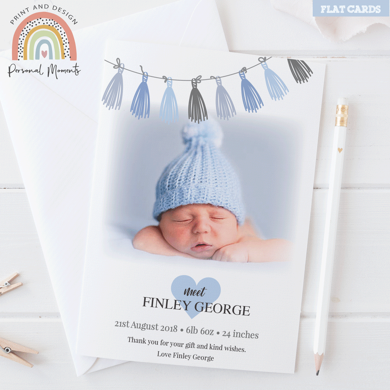 FLAT Tassel Garland Baby Boy Thank You Cards