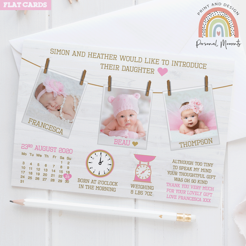 FLAT Design Personalized Baby Girl Thank You Cards with Your Own Photo | Personal Moments | Free Shipping