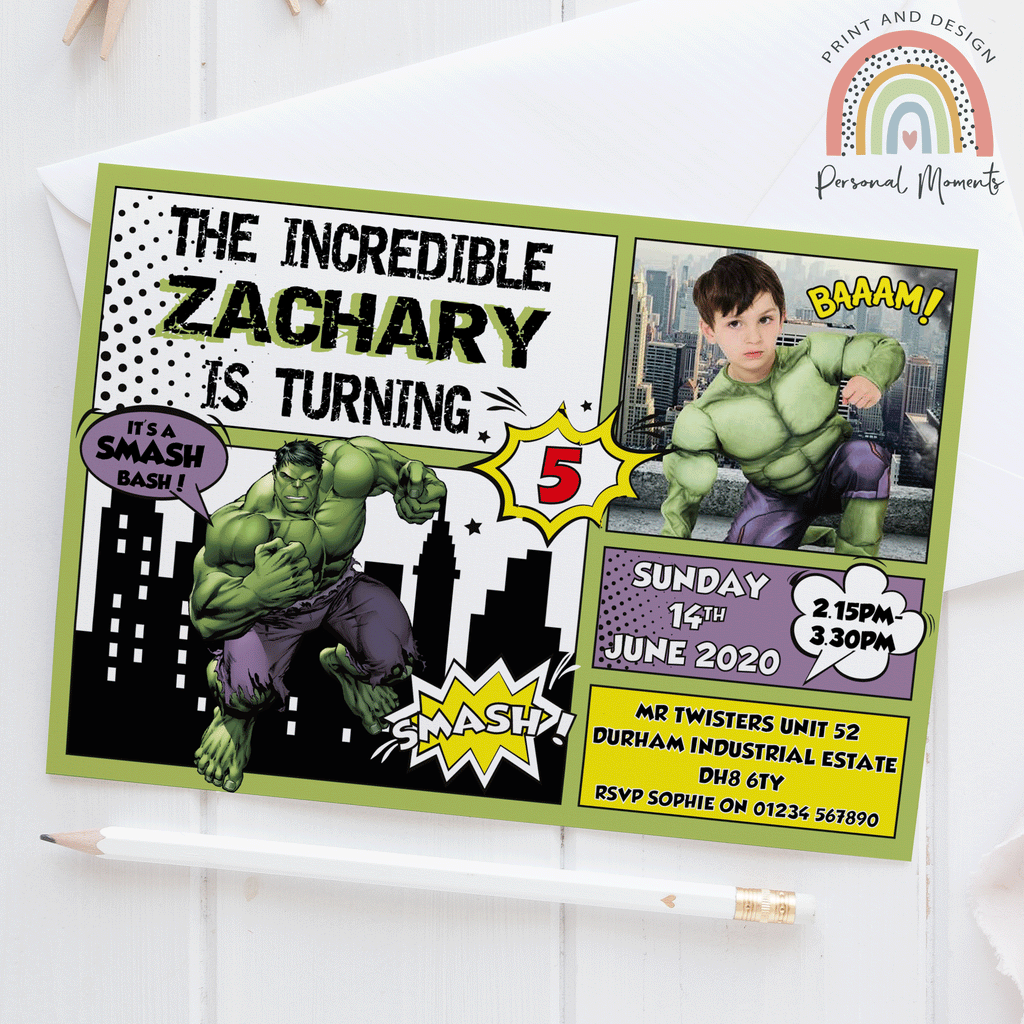 Personalised The Hulk Birthday Party Invitations