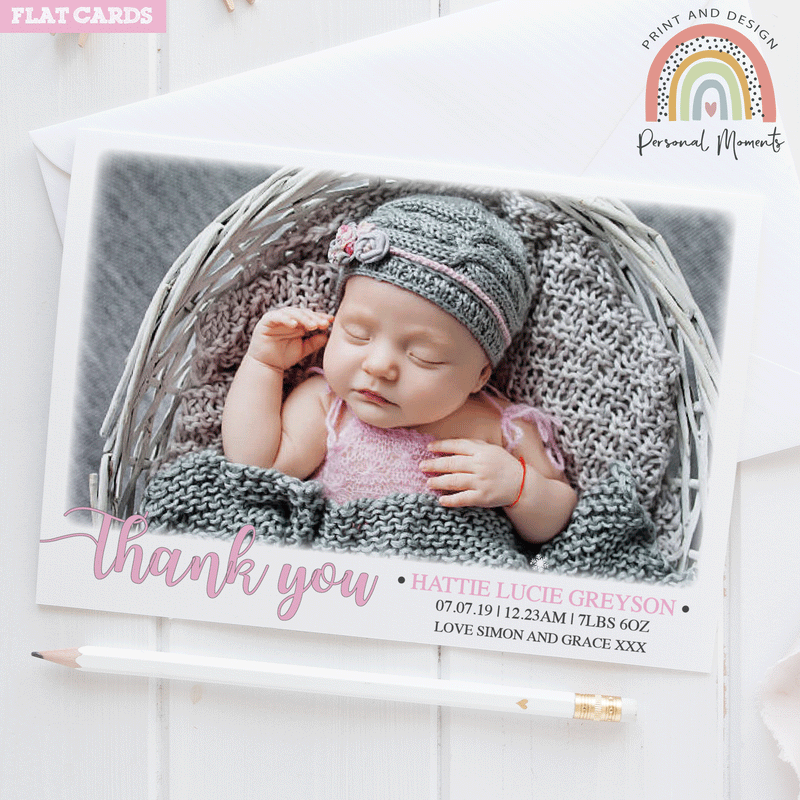 FLAT Create Your Own Baby Girl Thank You Cards with Photo | Personal Moments | High-Quality Printing
