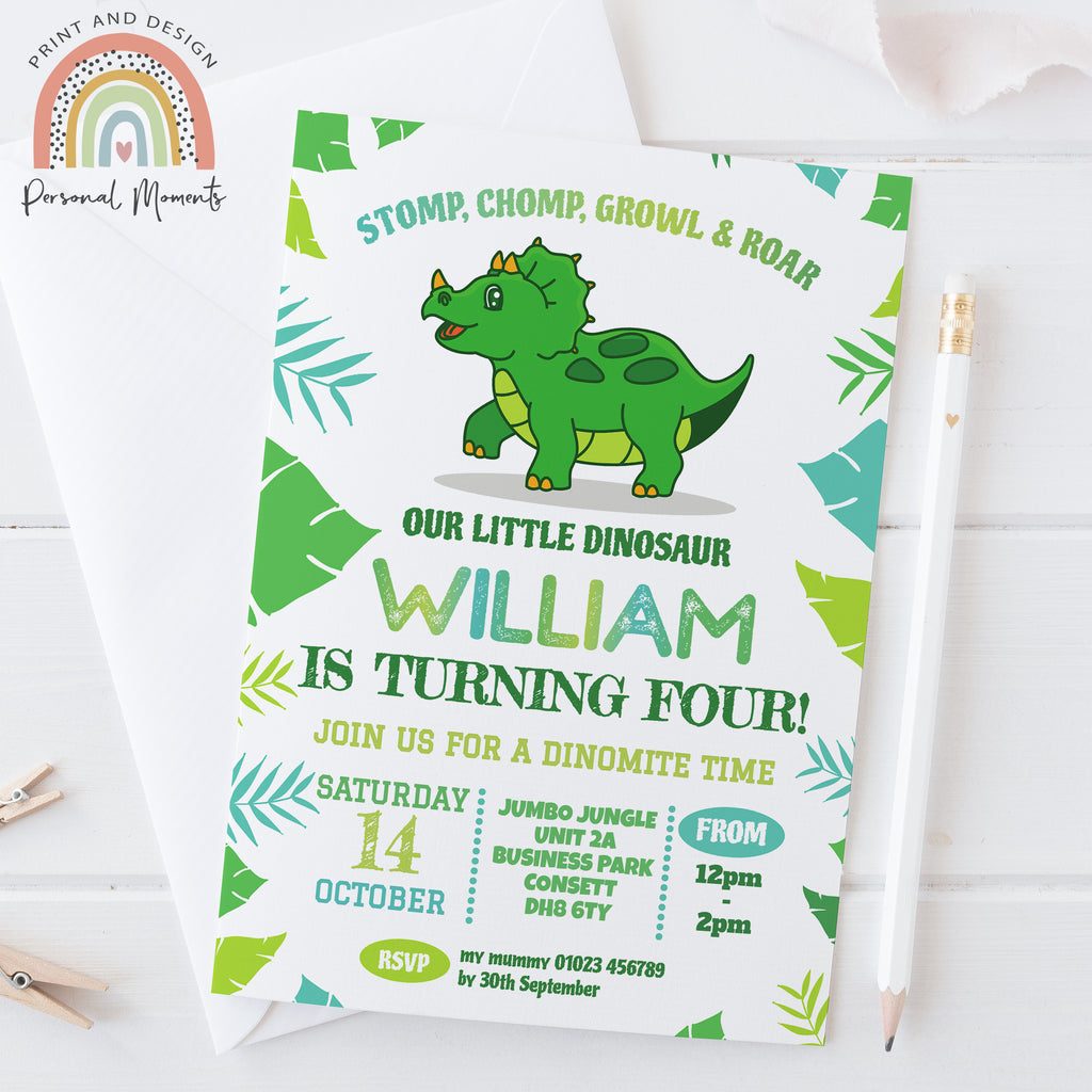 Personalised Dinosaur Invitations Custom Dino Invites