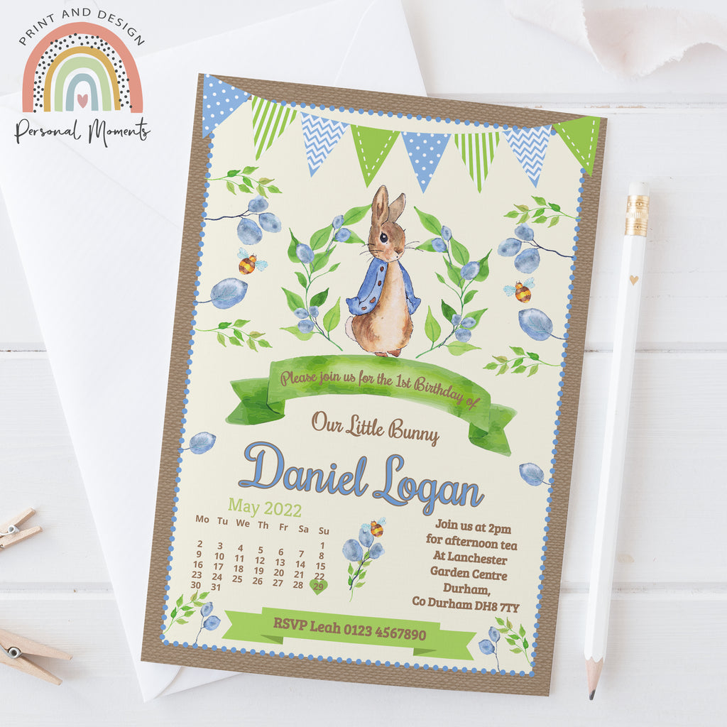 Personalised Peter Rabbit Shabby Chic Invitations Vintage