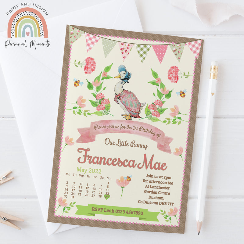 Personalised Peter Rabbit Shabby Chic Invitations Vintage Jemima Puddleduck