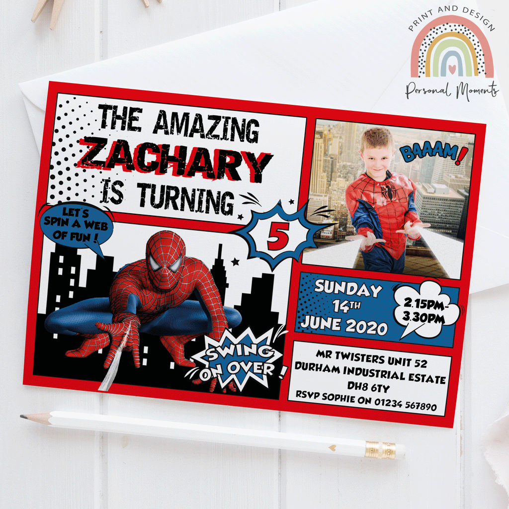 Personalised Spiderman Birthday Party Invitations