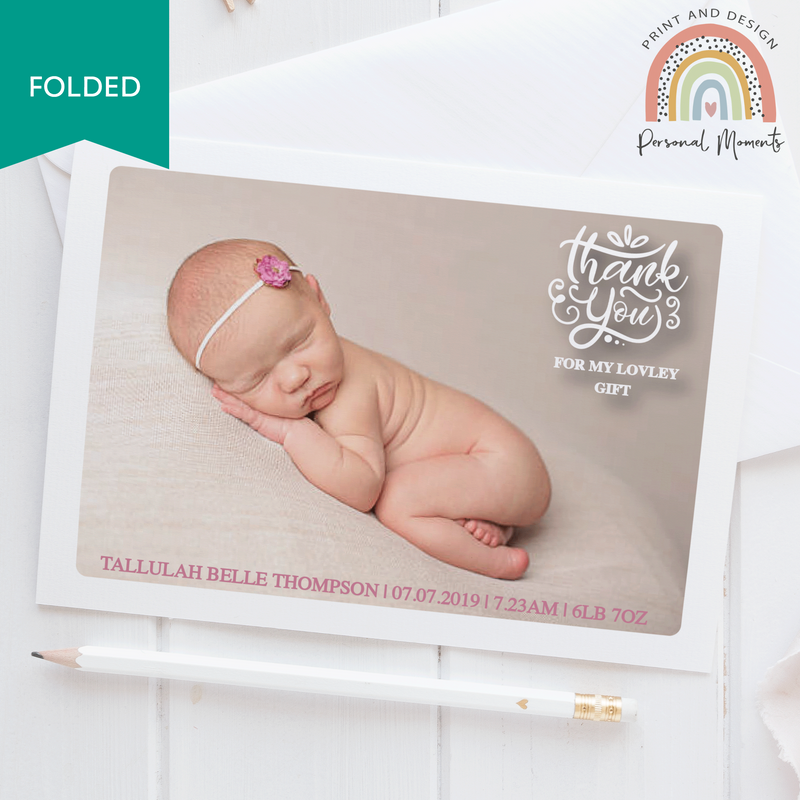 FOLDED Box Photo Baby Girl Thank You Cards