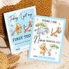 two winnie the pooh birthday cards on a table