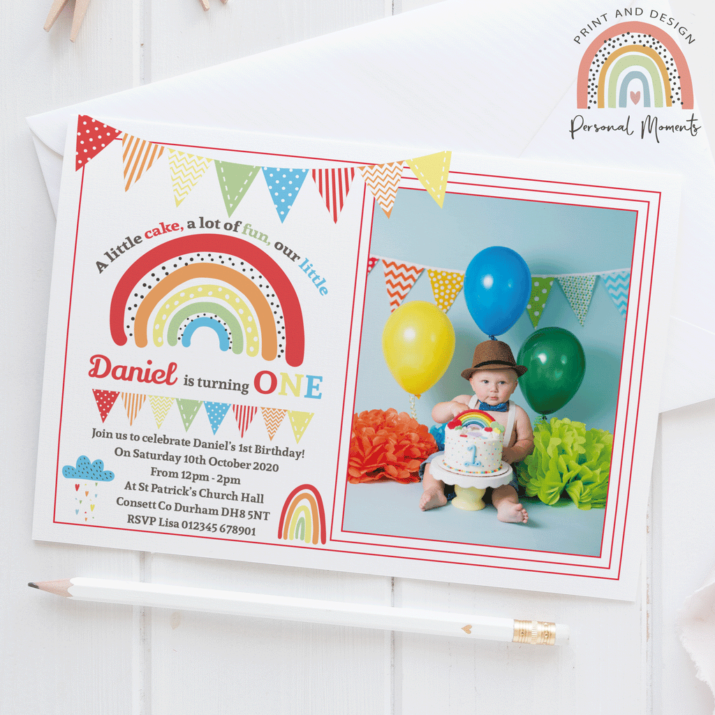 Personalised rainbow birthday party invitations