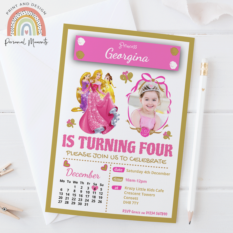 Personalised Disney Princess Photo Invitations