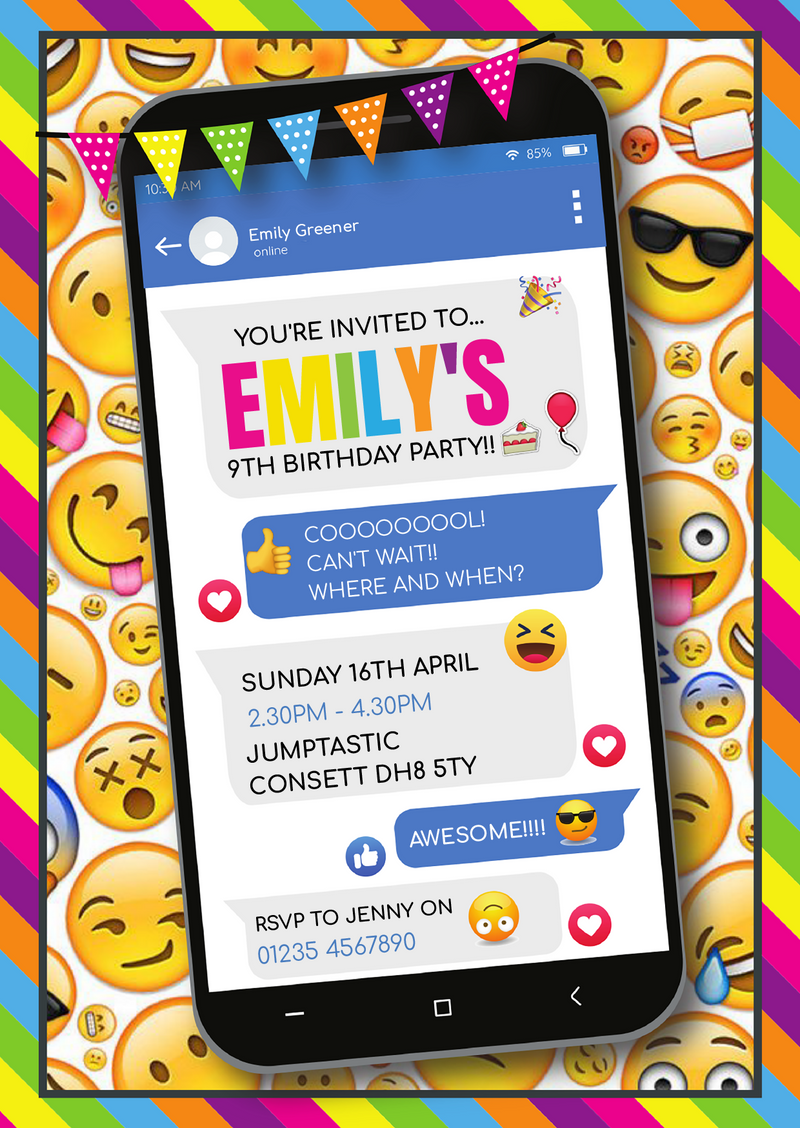 Personalised Emoji Invitations For Girls Phone Invites