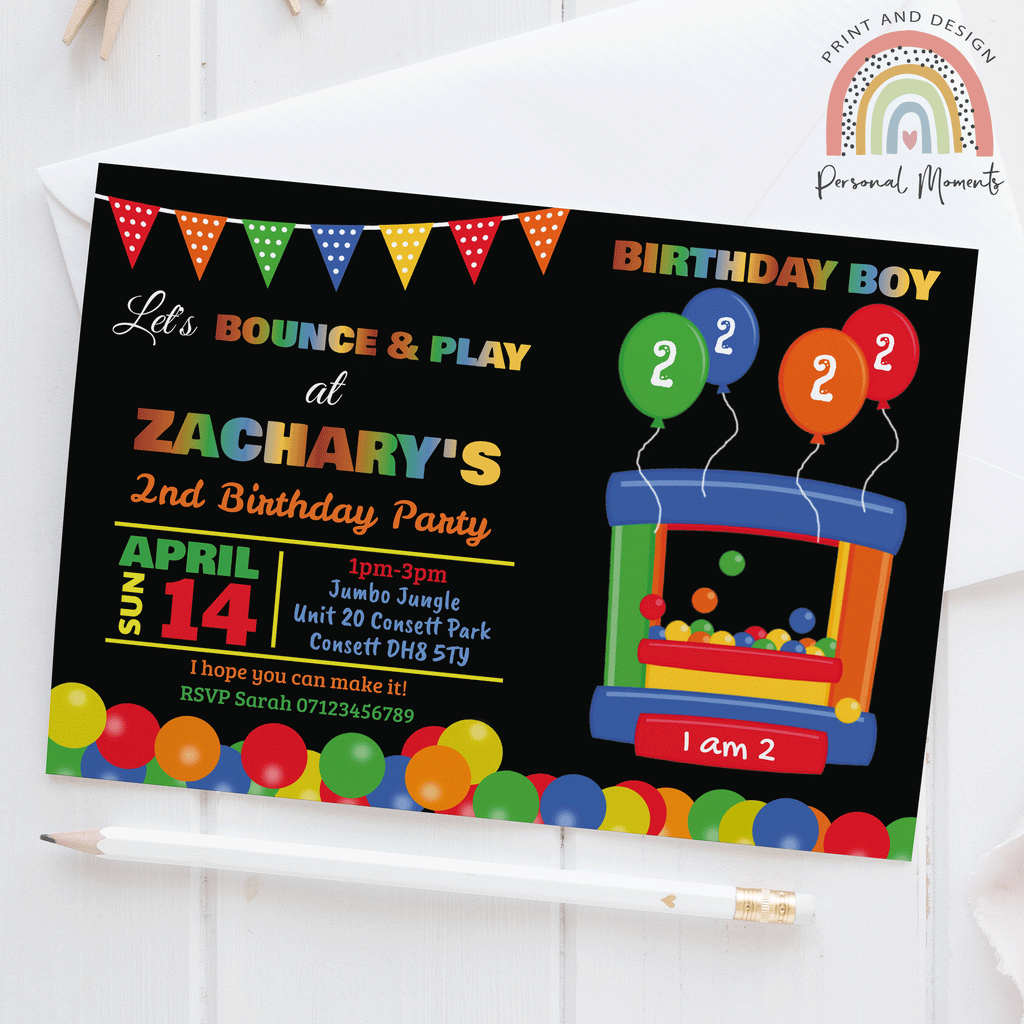 Personalised Boy Bouncy Castle Birthday Party Invitations